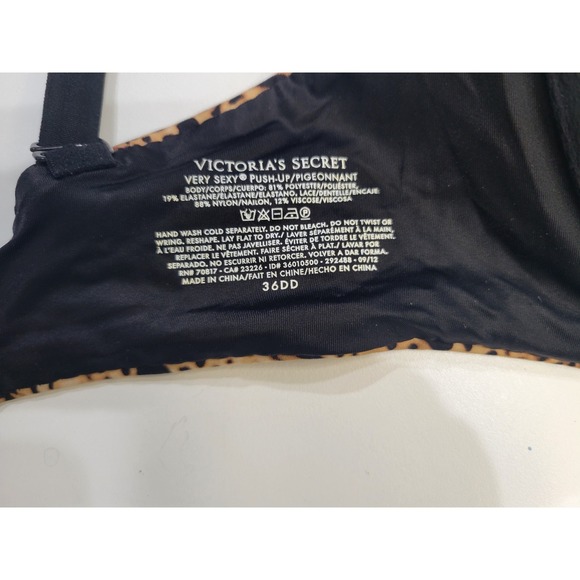 Womens Animal Print Lace Trim Very Sexy Push Up Bra Victoria Secret 36DD - Picture 5 of 5
